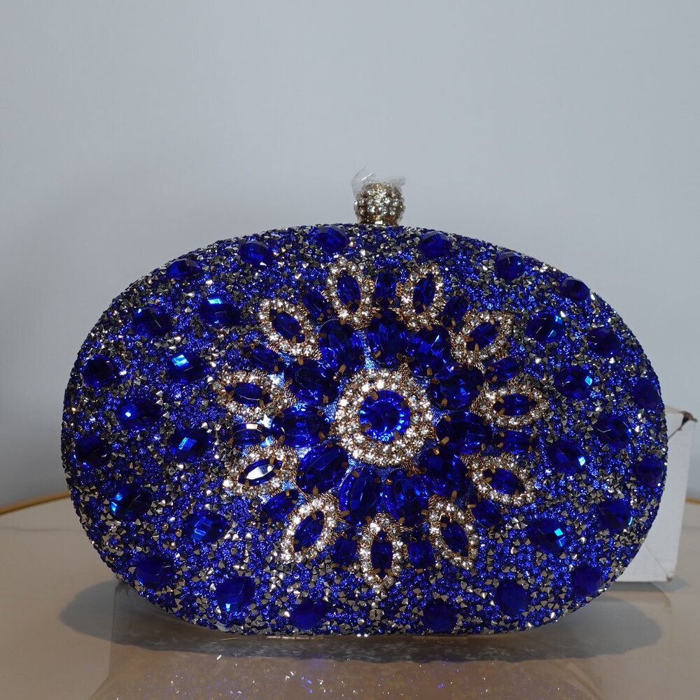 RAMLA Rhinestone faux diamond Blue Handmade Evening Clutch Womens Prom Party